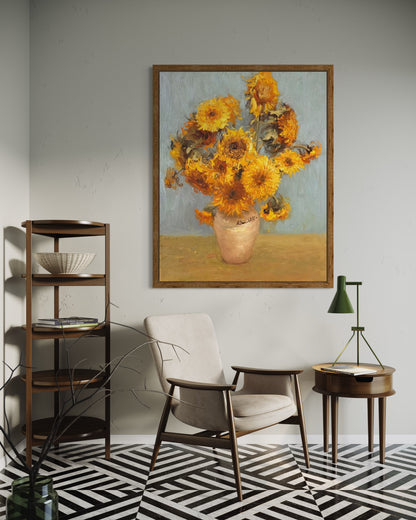 Sunflowers in Rustic Vase Oil Painting