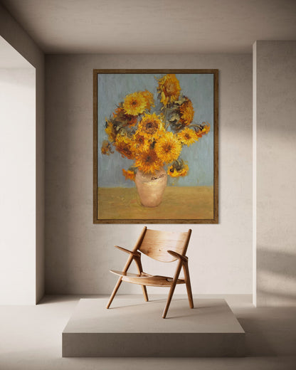 Sunflowers in Rustic Vase Oil Painting