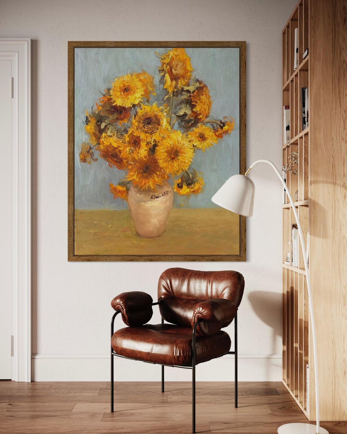 Sunflowers in Rustic Vase Oil Painting