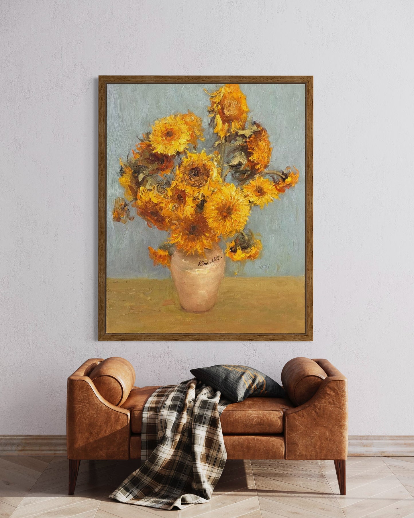 Sunflowers in Rustic Vase Oil Painting