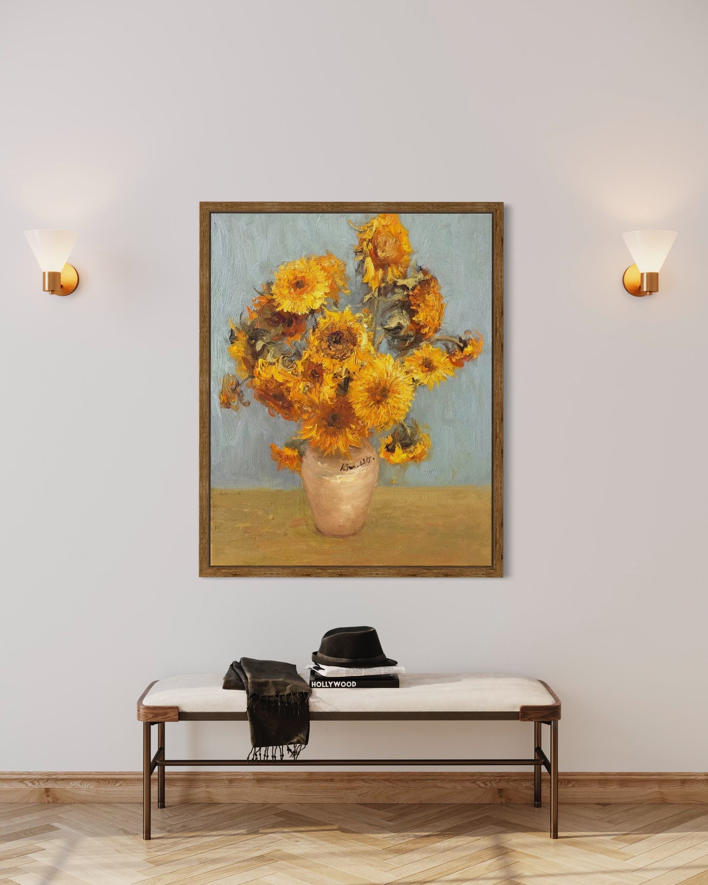 Sunflowers in Rustic Vase Oil Painting