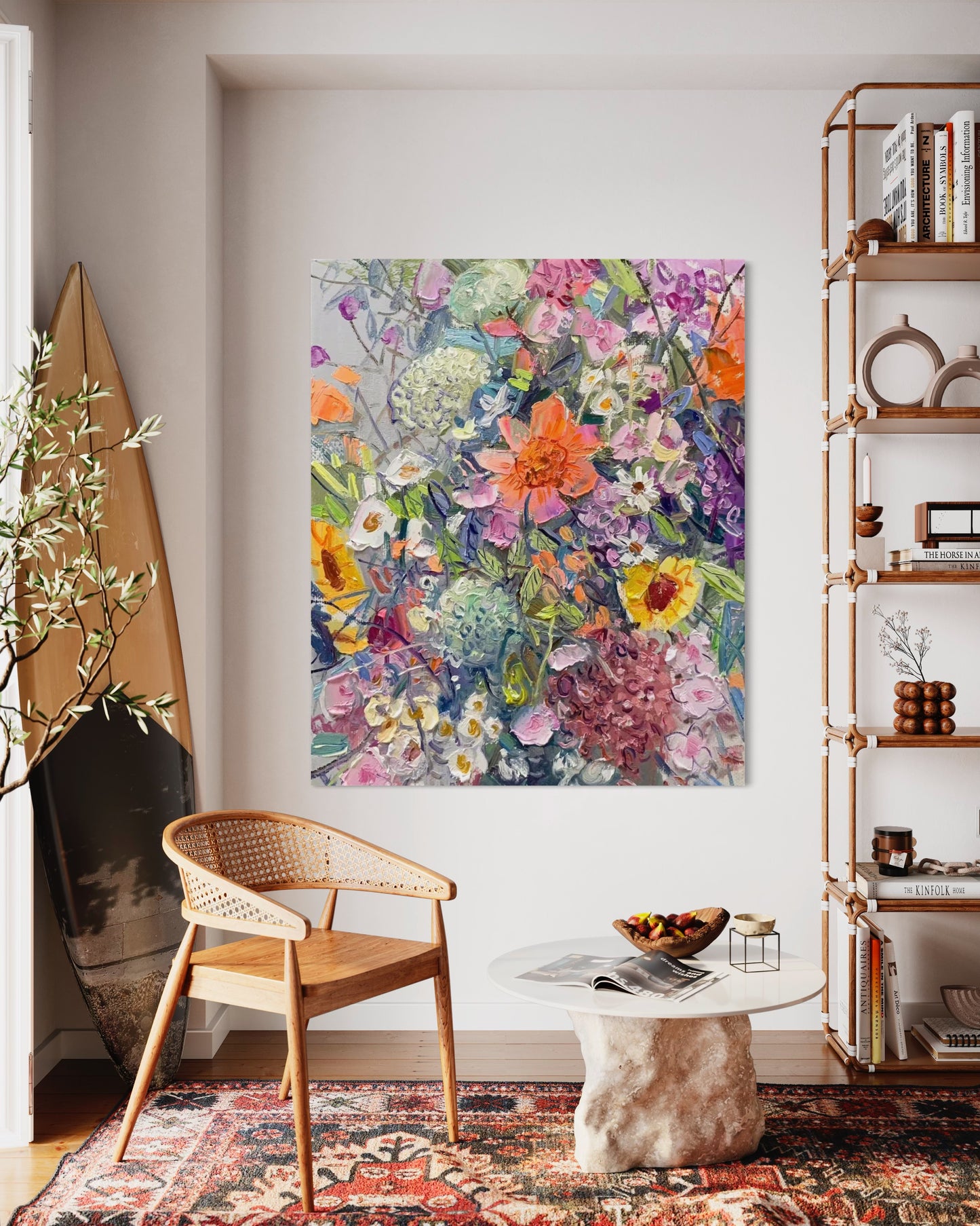 Wildflower Bouquet in Glass Vase Oil Painting