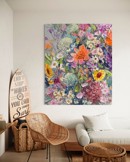 Wildflower Bouquet in Glass Vase Oil Painting