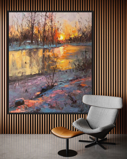 Sunset River Reflection Oil Painting