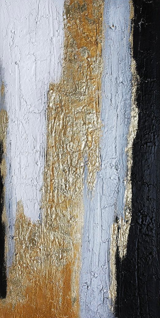 3D Textured Original Oil Painting on Canvas Golden & White & Black Large Abstract Acrylic Painting