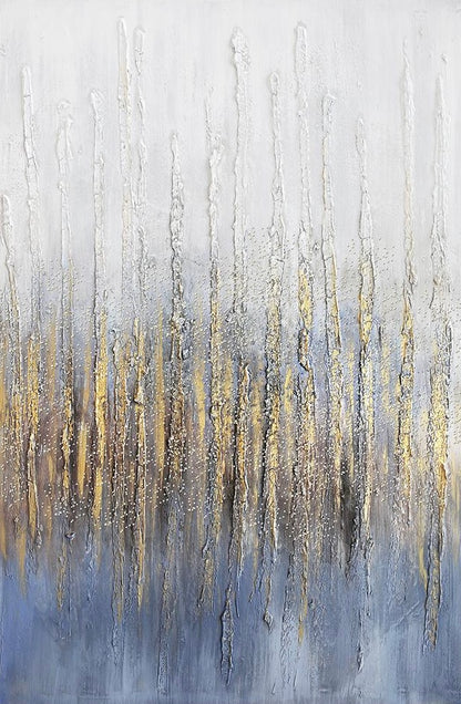 3D Textured Original Oil Painting on Canvas Golden&Blue Lines Large Abstract Acrylic Painting