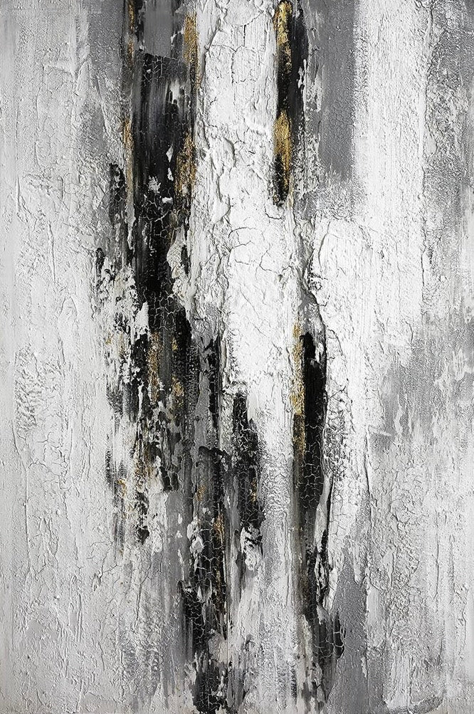 3D Textured Original Oil Painting on Canvas Black & White Lines Large Abstract Acrylic Painting