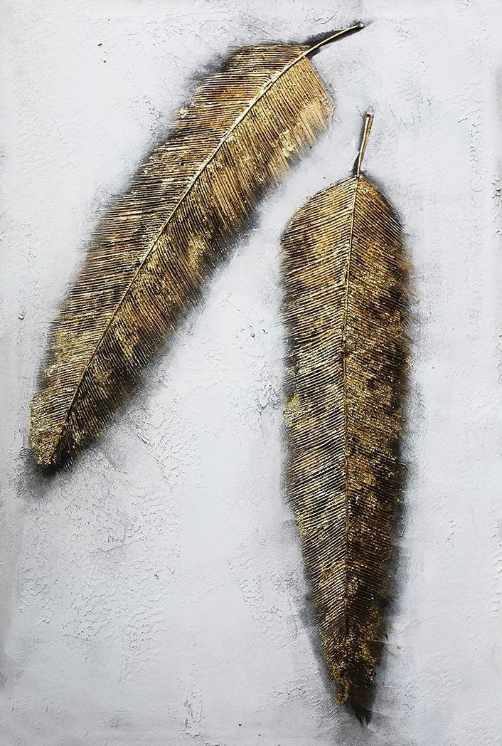 3D Textured Original Oil Painting on Canvas Golden Feathers Large Abstract Acrylic Painting