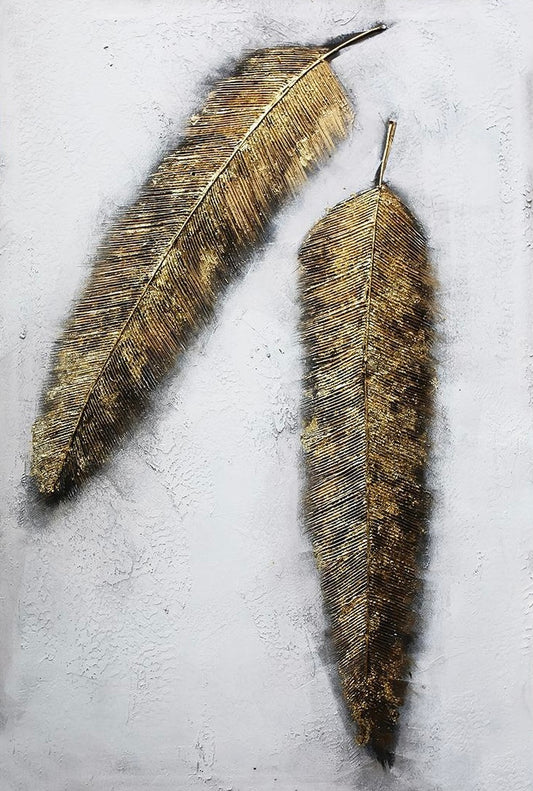 3D Textured Original Oil Painting on Canvas Golden Feathers Large Abstract Acrylic Painting