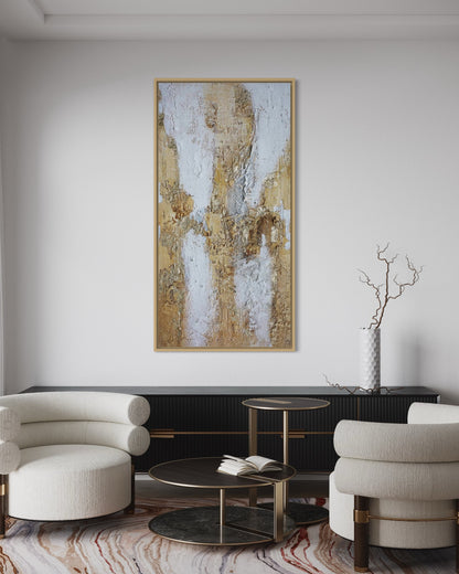 3D Textured Original Oil Painting on Canvas Golden & White Large Acrylic Painting Abstract Wall Art