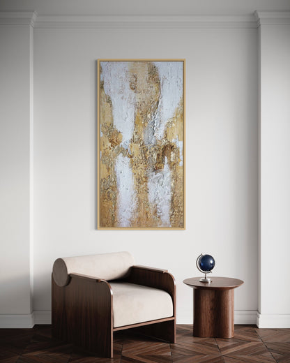 3D Textured Original Oil Painting on Canvas Golden & White Large Acrylic Painting Abstract Wall Art