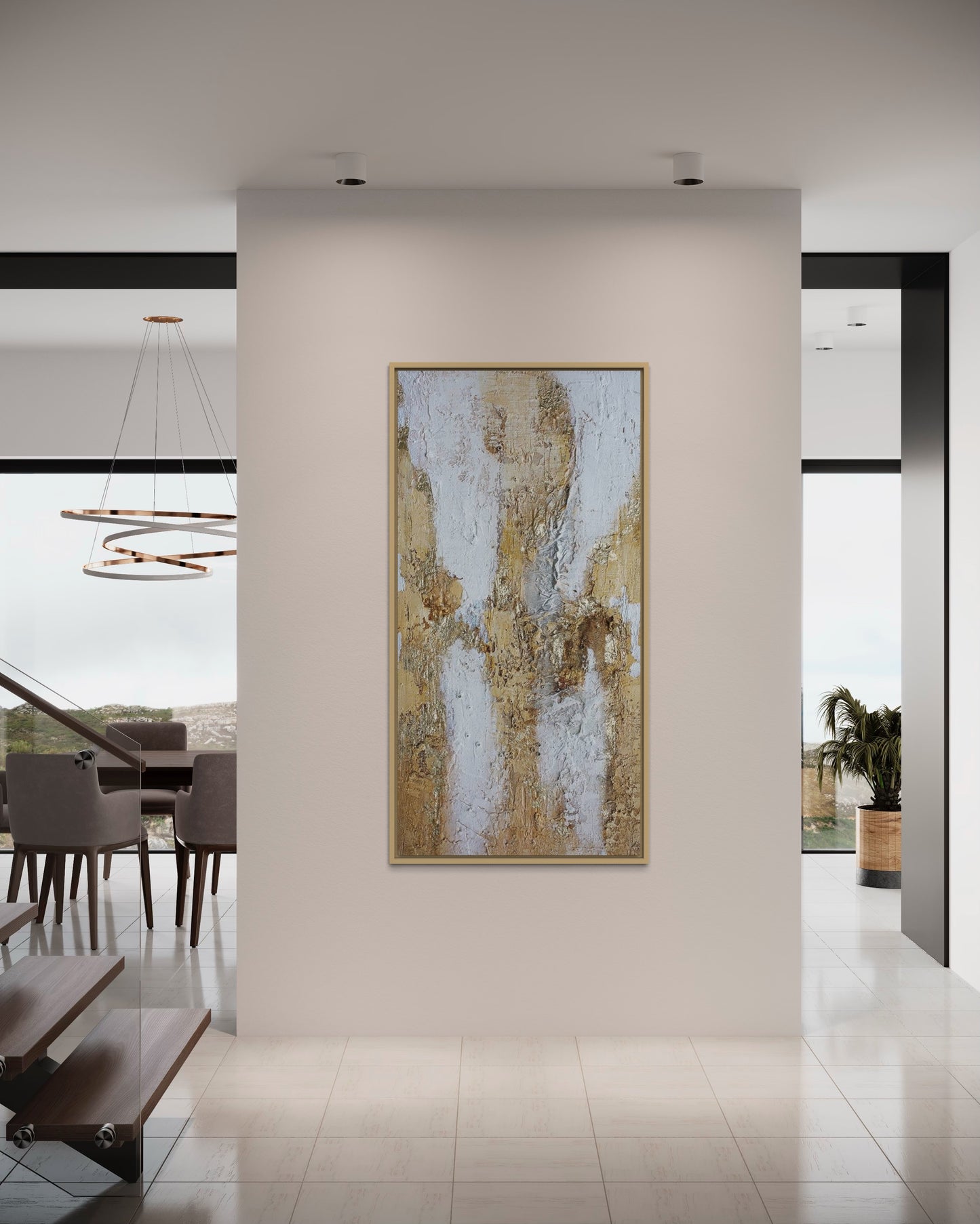 3D Textured Original Oil Painting on Canvas Golden & White Large Acrylic Painting Abstract Wall Art