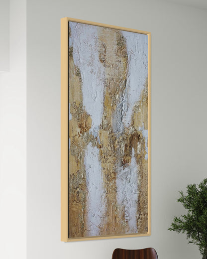 3D Textured Original Oil Painting on Canvas Golden & White Large Acrylic Painting Abstract Wall Art