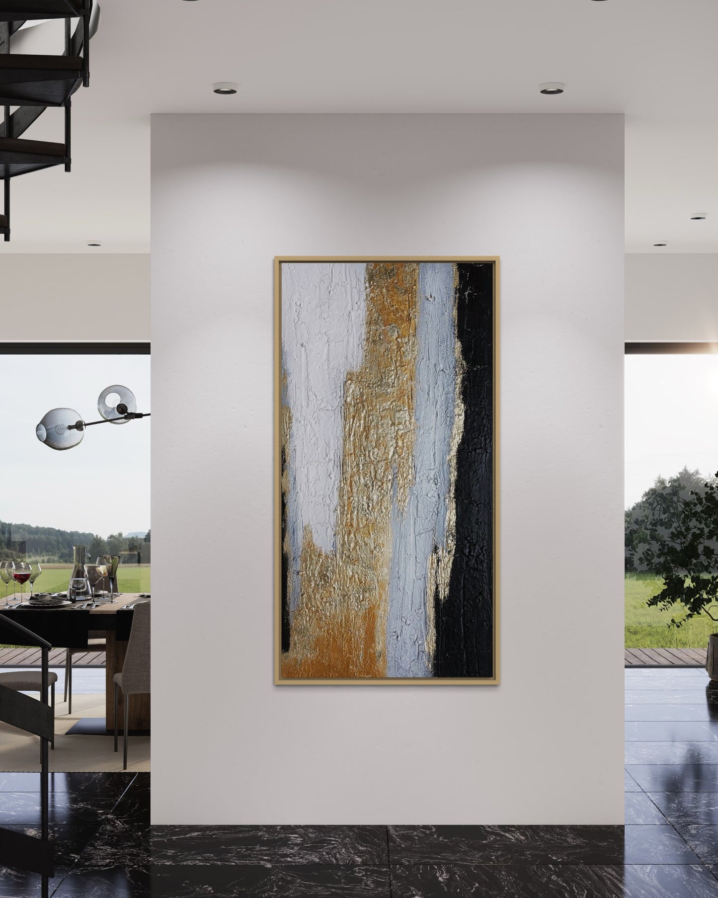 3D Textured Original Oil Painting on Canvas Golden & White & Black Large Abstract Acrylic Painting