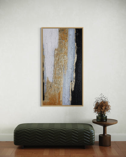 3D Textured Original Oil Painting on Canvas Golden & White & Black Large Abstract Acrylic Painting