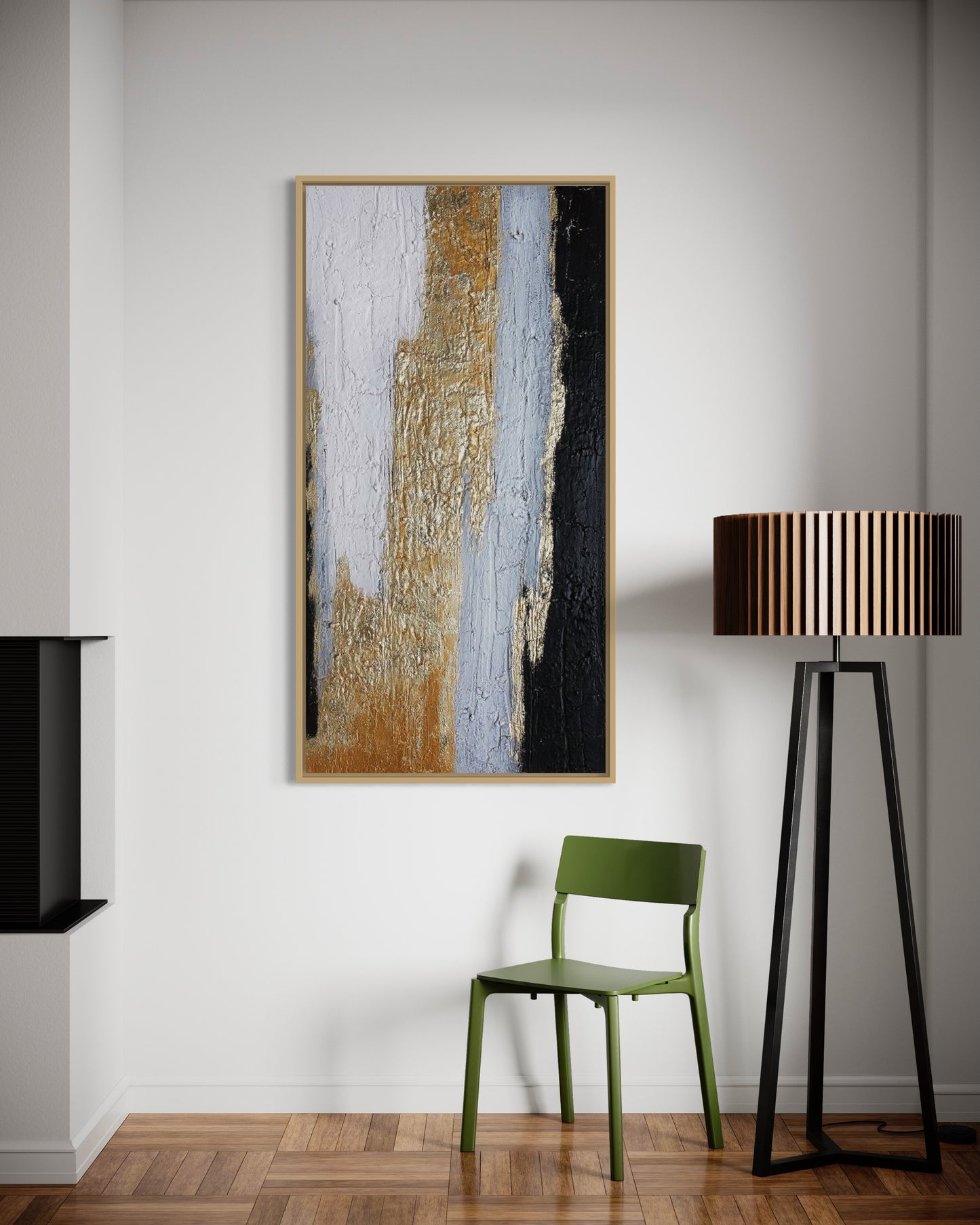 3D Textured Original Oil Painting on Canvas Golden & White & Black Large Abstract Acrylic Painting