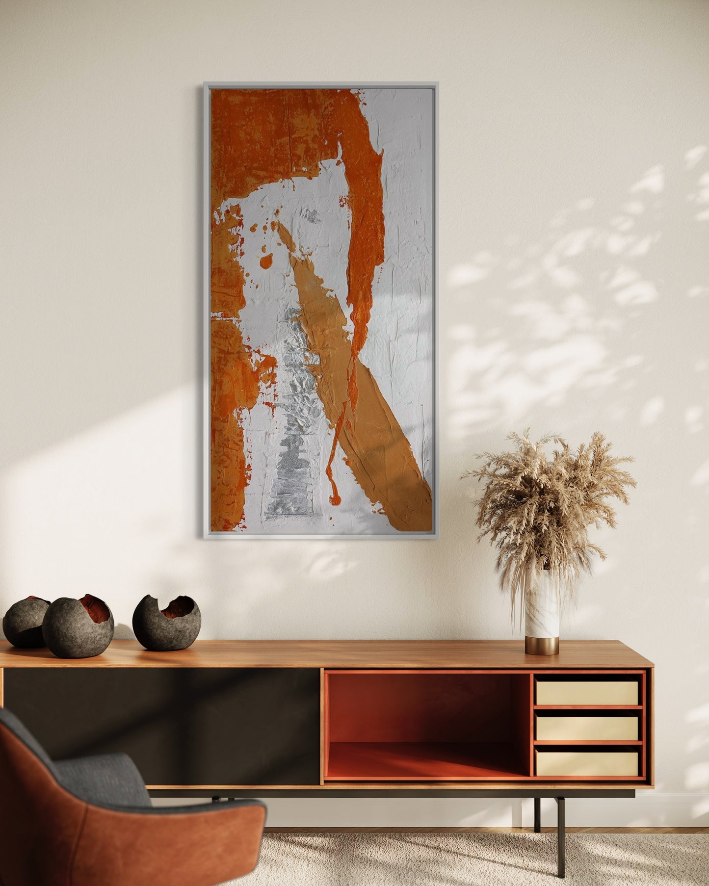 3D Textured Original Oil Painting on Canvas Golden & White & Orange Large Abstract Acrylic Painting