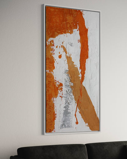 3D Textured Original Oil Painting on Canvas Golden & White & Orange Large Abstract Acrylic Painting