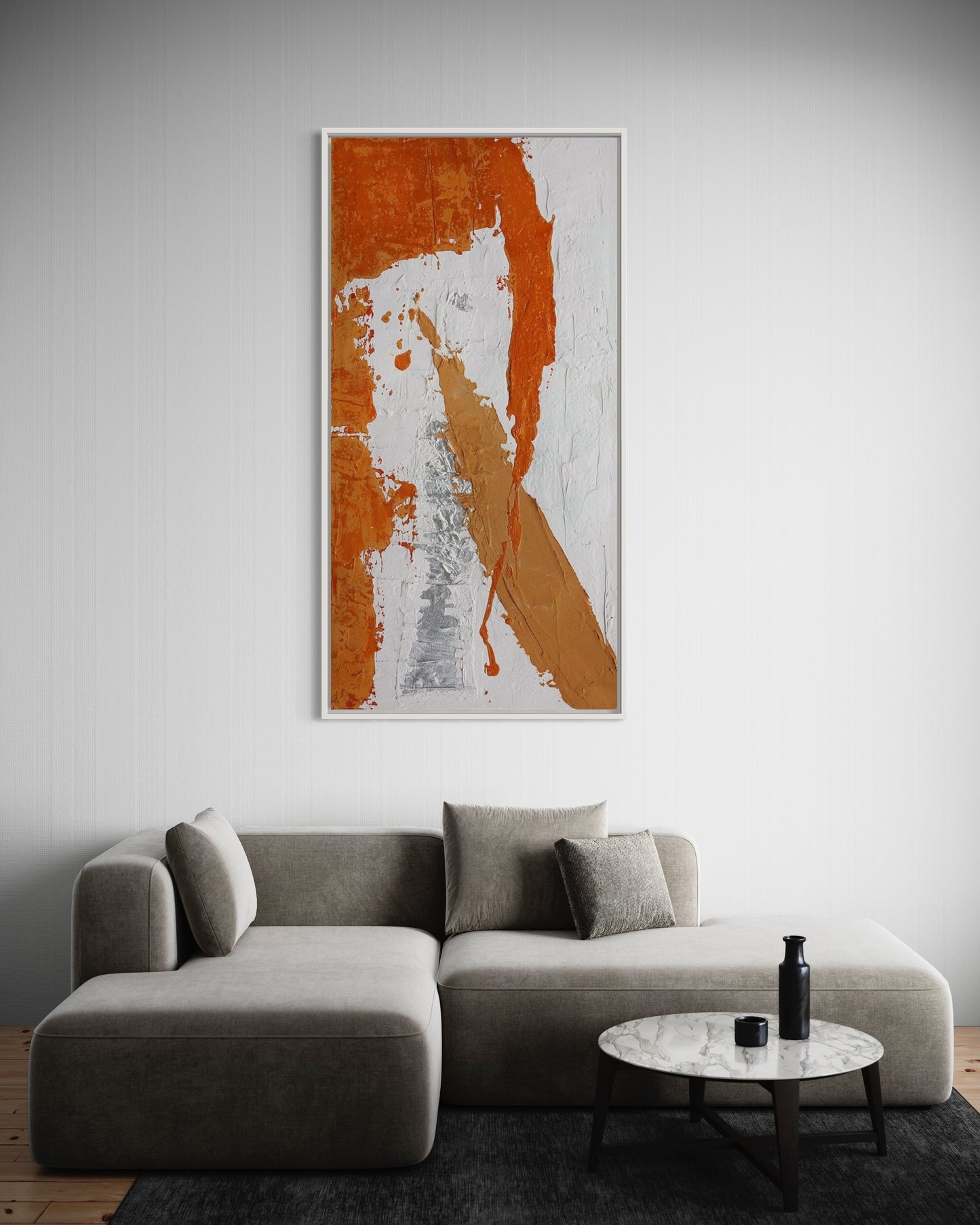 3D Textured Original Oil Painting on Canvas Golden & White & Orange Large Abstract Acrylic Painting