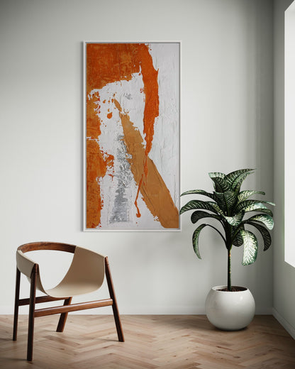 3D Textured Original Oil Painting on Canvas Golden & White & Orange Large Abstract Acrylic Painting