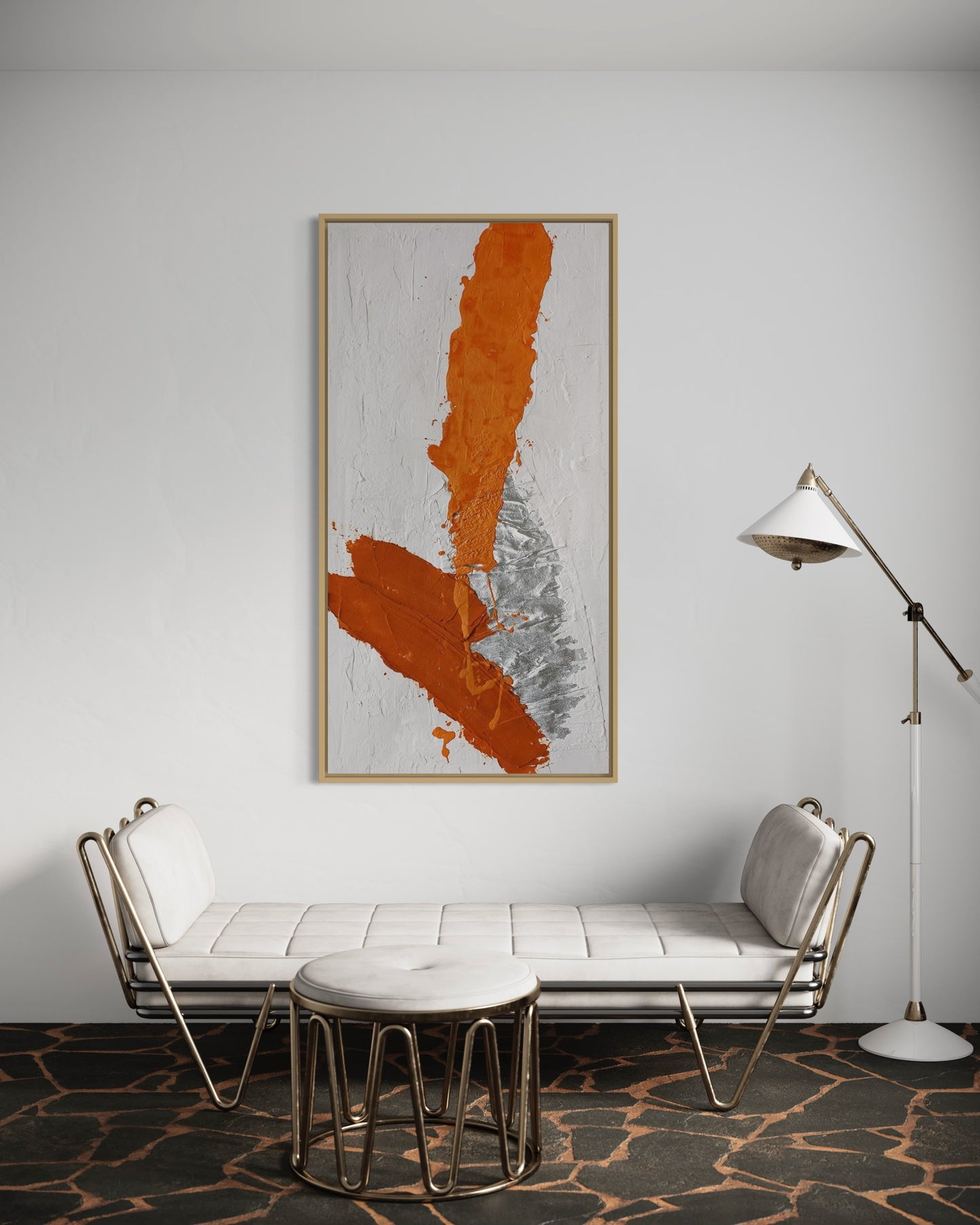 3D Textured Original Oil Painting on Canvas Golden & White & Orange Large Abstract Acrylic Painting