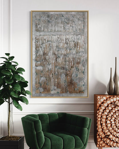 3D Textured Original Oil Painting on Canvas Silver Rectangle Large Abstract Acrylic Painting