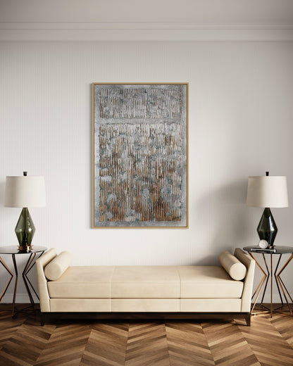 3D Textured Original Oil Painting on Canvas Silver Rectangle Large Abstract Acrylic Painting