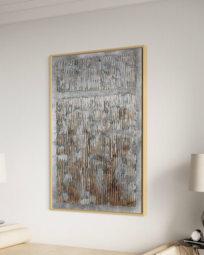 3D Textured Original Oil Painting on Canvas Silver Rectangle Large Abstract Acrylic Painting