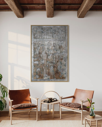 3D Textured Original Oil Painting on Canvas Silver Rectangle Large Abstract Acrylic Painting