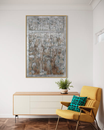 3D Textured Original Oil Painting on Canvas Silver Rectangle Large Abstract Acrylic Painting