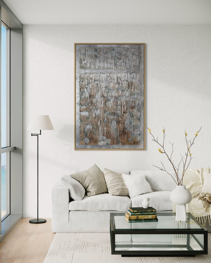 3D Textured Original Oil Painting on Canvas Silver Rectangle Large Abstract Acrylic Painting
