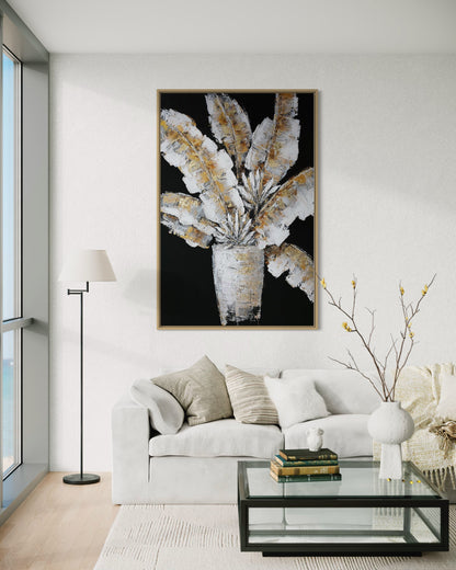 3D Textured Original Oil Painting on Canvas Vase of Leaves Large Abstract Acrylic Painting