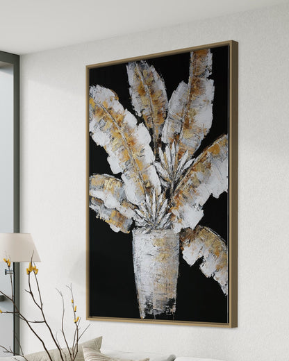 3D Textured Original Oil Painting on Canvas Vase of Leaves Large Abstract Acrylic Painting