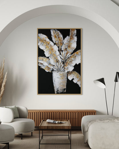 3D Textured Original Oil Painting on Canvas Vase of Leaves Large Abstract Acrylic Painting