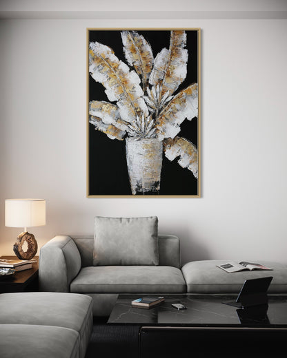 3D Textured Original Oil Painting on Canvas Vase of Leaves Large Abstract Acrylic Painting