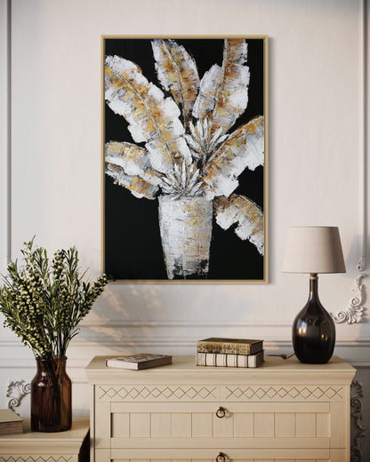 3D Textured Original Oil Painting on Canvas Vase of Leaves Large Abstract Acrylic Painting