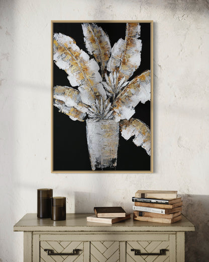 3D Textured Original Oil Painting on Canvas Vase of Leaves Large Abstract Acrylic Painting