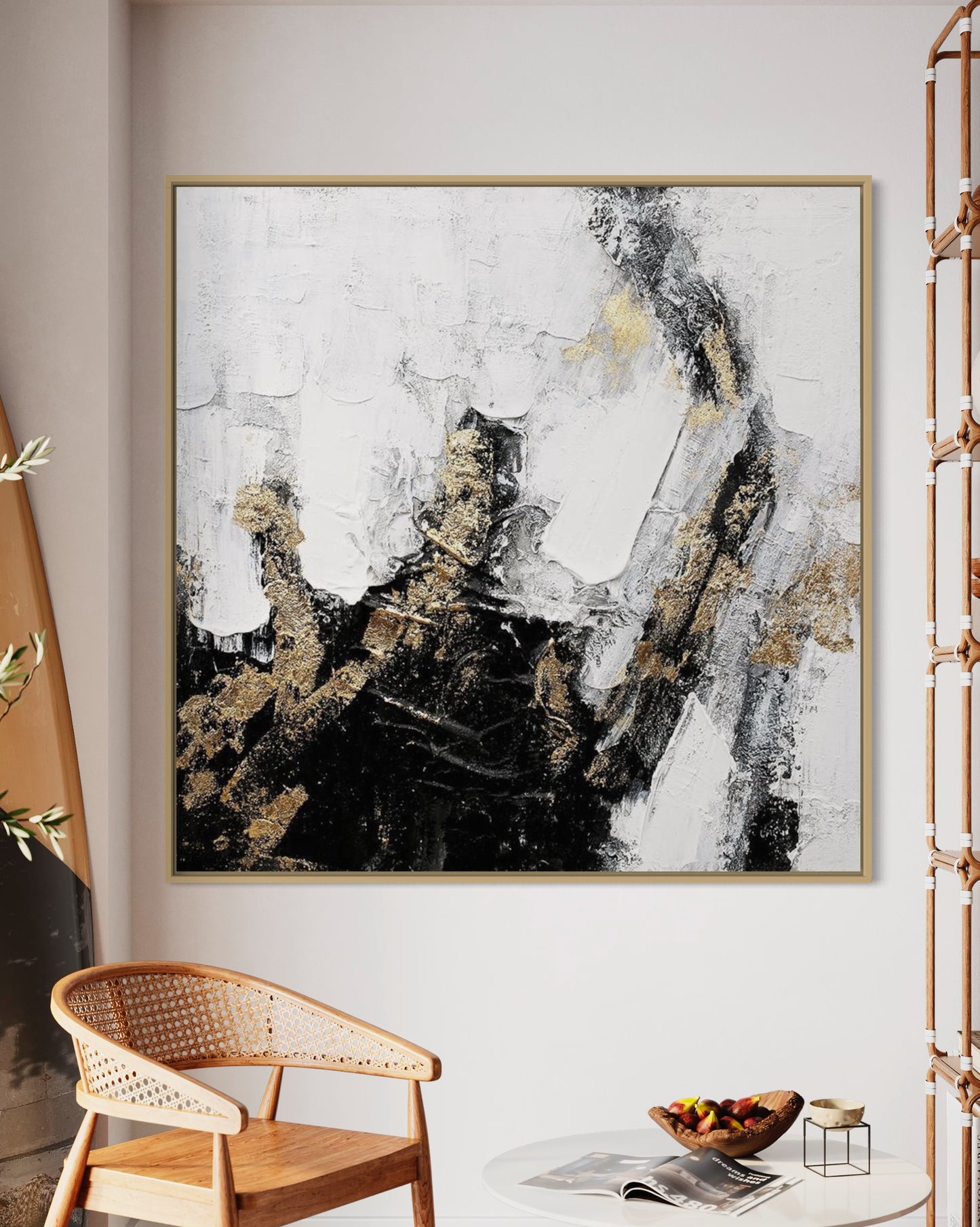 3D Textured Original Oil Painting on Canvas Black & White Large Abstract Acrylic Painting