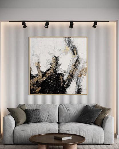 3D Textured Original Oil Painting on Canvas Black & White Large Abstract Acrylic Painting