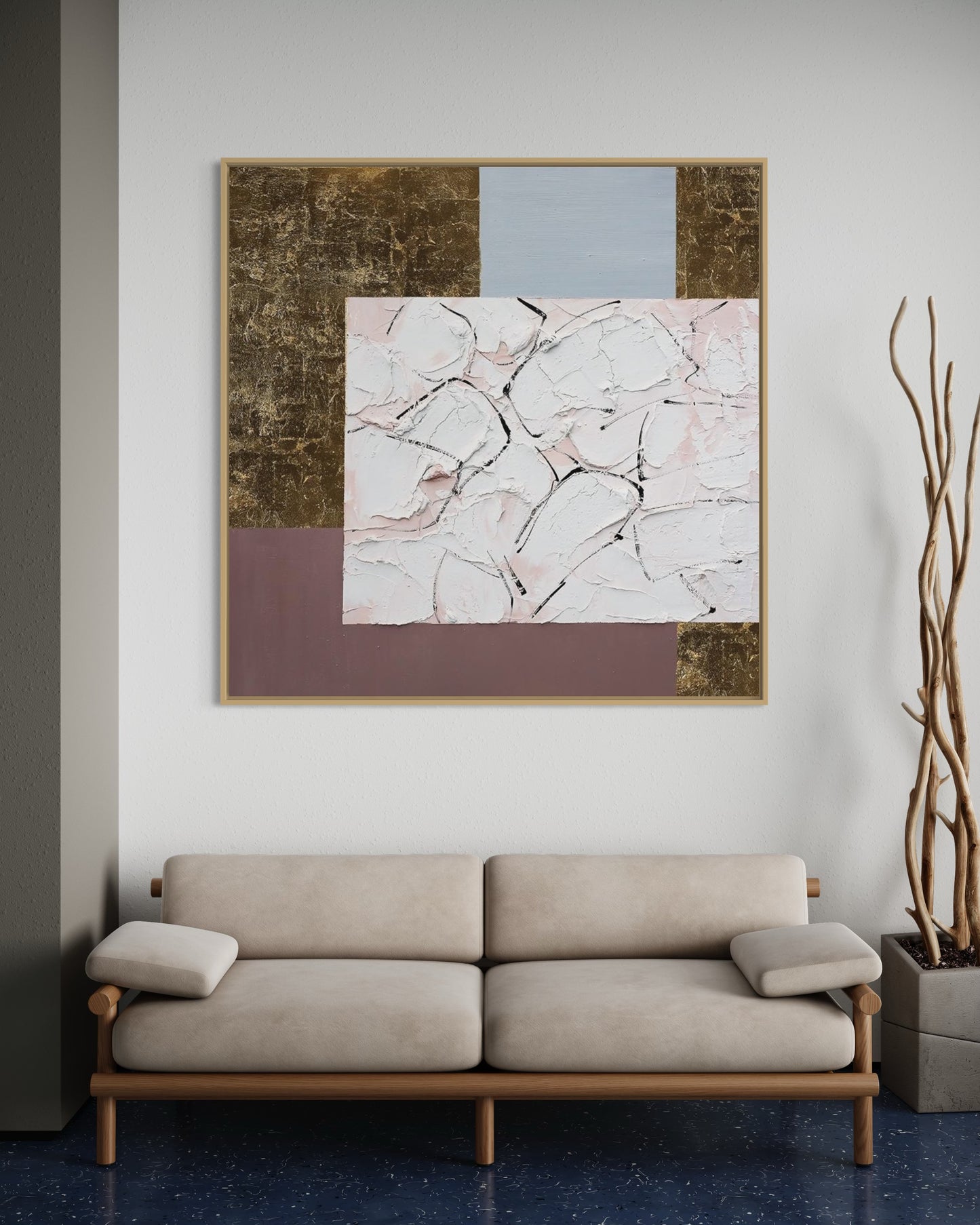 3D Textured Original Oil Painting on Canvas Golden & Pink & Blue Large Abstract Acrylic Painting