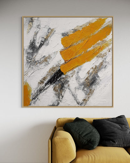 3D Textured Original Oil Painting on Canvas Orange & White Large Abstract Acrylic Painting