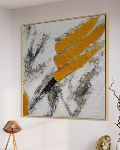 3D Textured Original Oil Painting on Canvas Orange & White Large Abstract Acrylic Painting