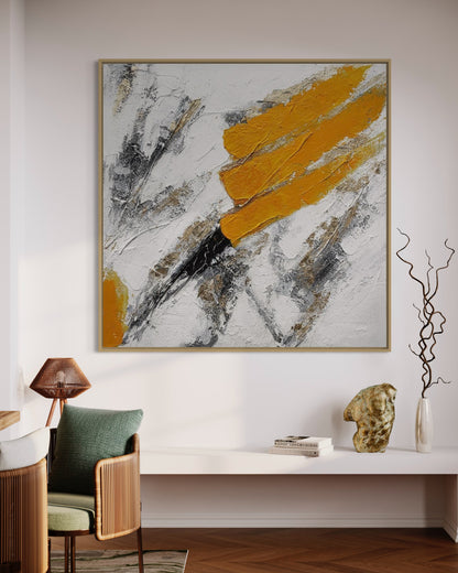3D Textured Original Oil Painting on Canvas Orange & White Large Abstract Acrylic Painting