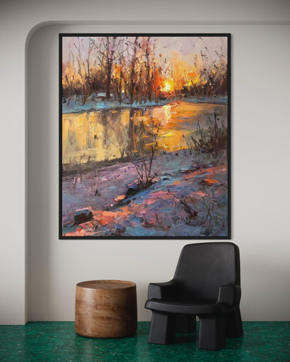 Sunset River Reflection Oil Painting