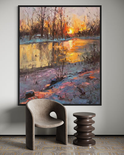 Sunset River Reflection Oil Painting