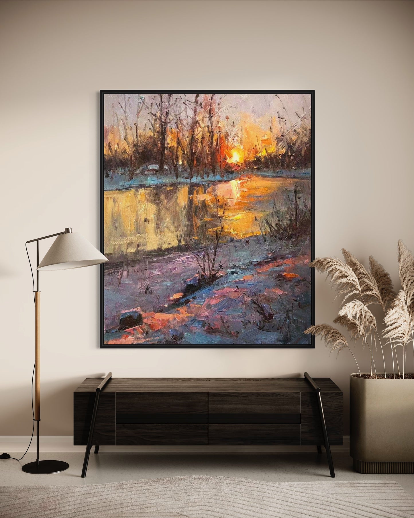 Sunset River Reflection Oil Painting