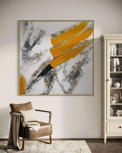 3D Textured Original Oil Painting on Canvas Orange & White Large Abstract Acrylic Painting