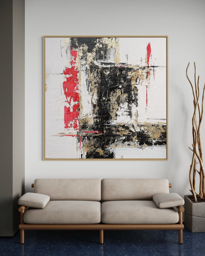 3D Textured Original Oil Painting on Canvas Red & Black & White Large Abstract Acrylic Painting