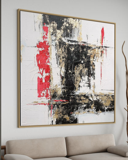 3D Textured Original Oil Painting on Canvas Red & Black & White Large Abstract Acrylic Painting