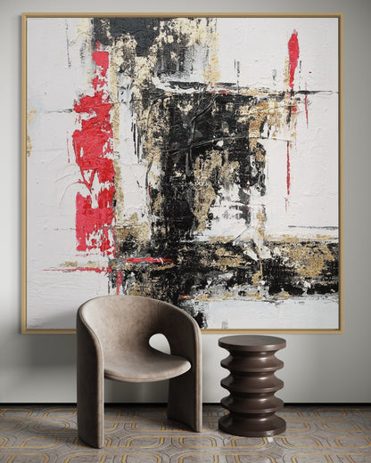 3D Textured Original Oil Painting on Canvas Red & Black & White Large Abstract Acrylic Painting